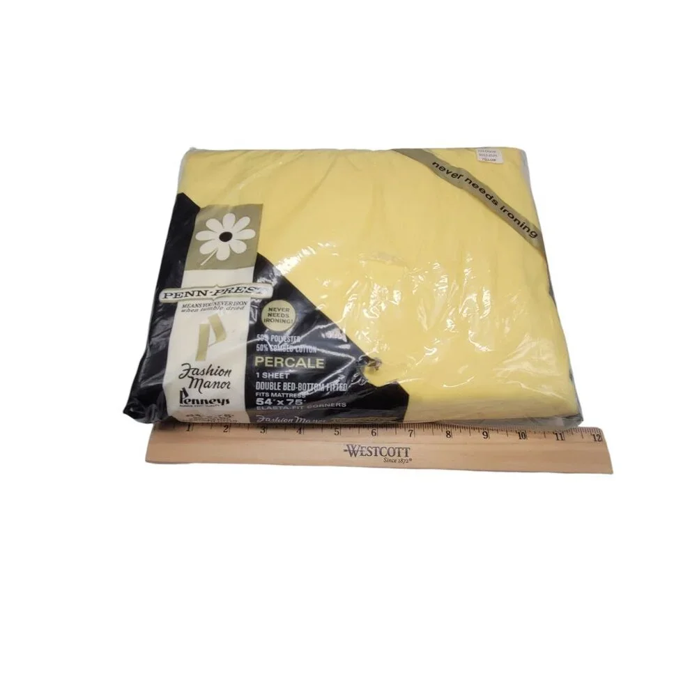 Vtg Penn-Prest Fashion Manor Percale Double Bed Fitted Sheet Butter Yellow